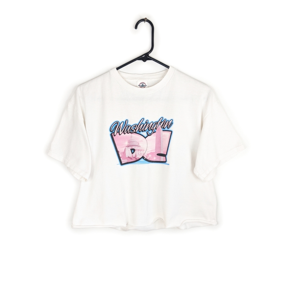 Y2K Washington DC Spell Out Crew Neck Cropped Tee